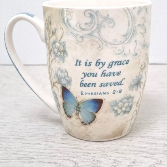 Christian Art Gifts Scripture Butterfly Mug “It Is By Grace You Have Been Saved” - Picture 7 of 9